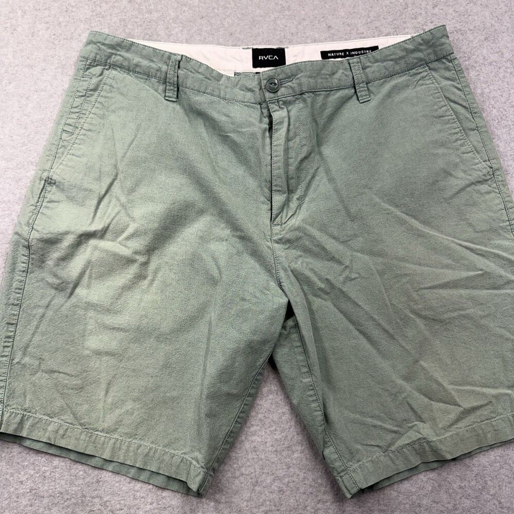 RVCA Men's Chino Shorts Cotton Canvas Green Logo Pockets Solid Flat Front Skater